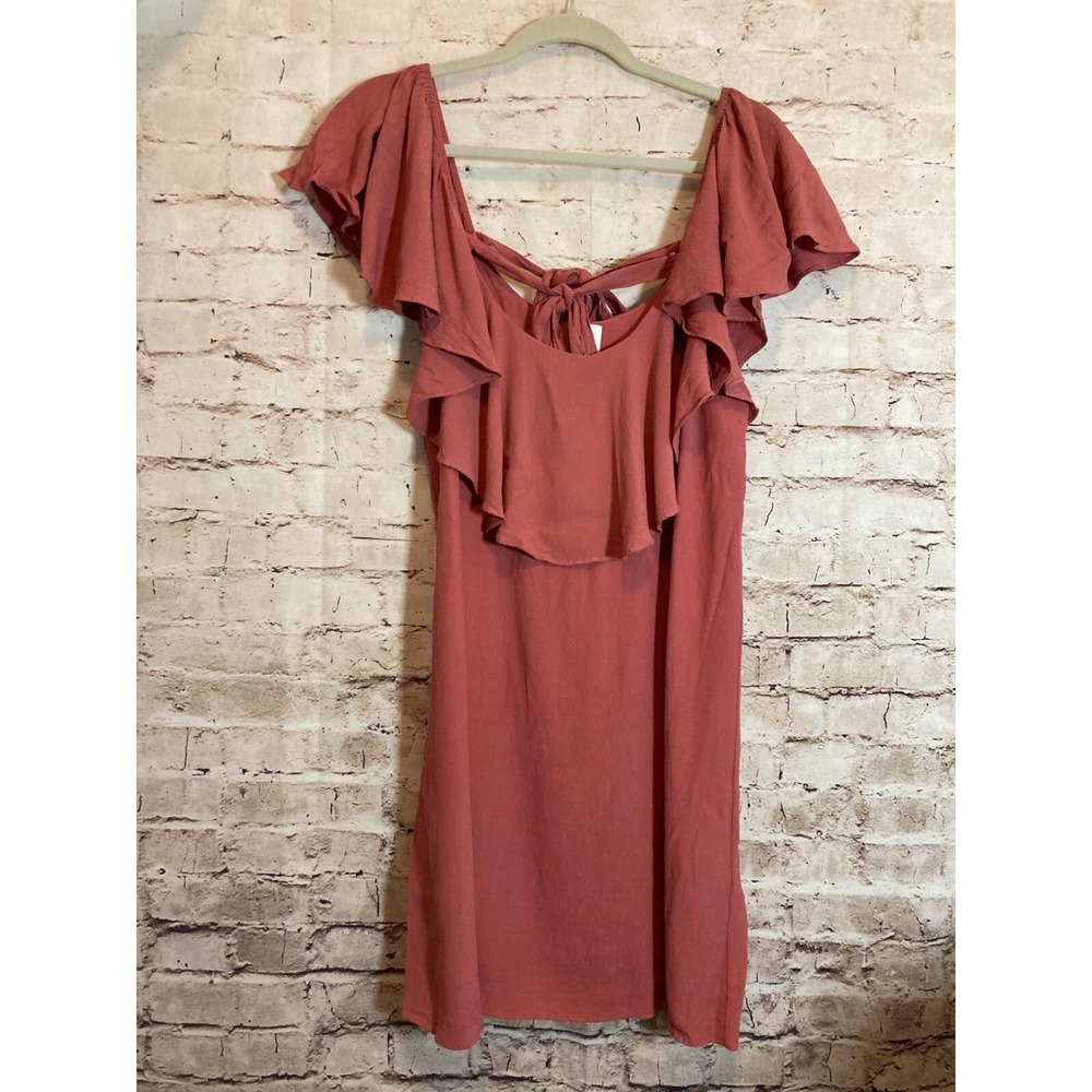 MISA L.A. Dress Womens Medium Salmon Pink Ruffle Double Tie Back Boho Hippie - Picture 2 of 15